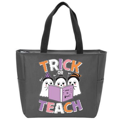 Cute Funny Trick Or Teach Reading Ghost Zip Tote Bag