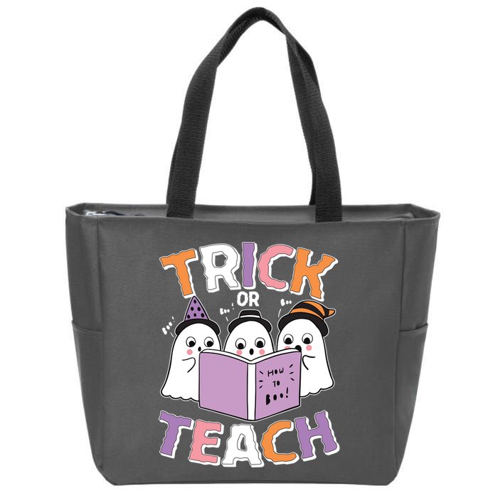 Cute Funny Trick Or Teach Reading Ghost Zip Tote Bag