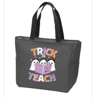 Cute Funny Trick Or Teach Reading Ghost Zip Tote Bag