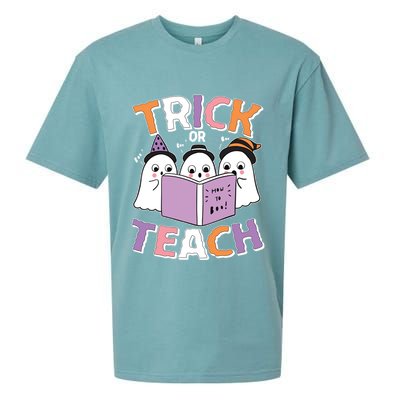 Cute Funny Trick Or Teach Reading Ghost Sueded Cloud Jersey T-Shirt