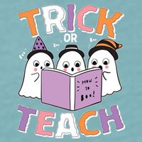 Cute Funny Trick Or Teach Reading Ghost Sueded Cloud Jersey T-Shirt