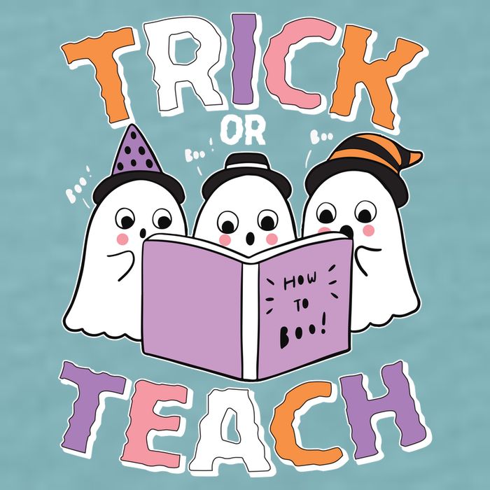 Cute Funny Trick Or Teach Reading Ghost Sueded Cloud Jersey T-Shirt
