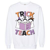 Cute Funny Trick Or Teach Reading Ghost Garment-Dyed Sweatshirt