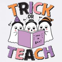 Cute Funny Trick Or Teach Reading Ghost Garment-Dyed Sweatshirt