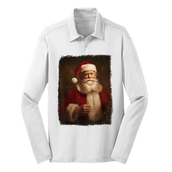 Christmas Funny Trump Santa Claus Retro Vintage Xmas Pajamas Silk Touch Performance Long Sleeve Polo