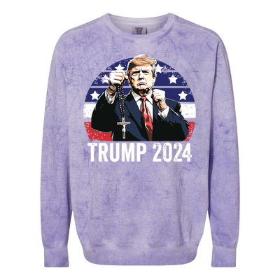 Catholics For Trump 2024 Rosary Election Colorblast Crewneck Sweatshirt