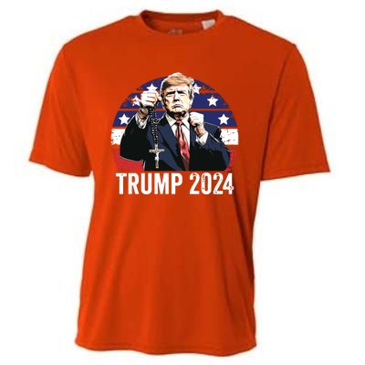 Catholics For Trump 2024 Rosary Election Cooling Performance Crew T-Shirt