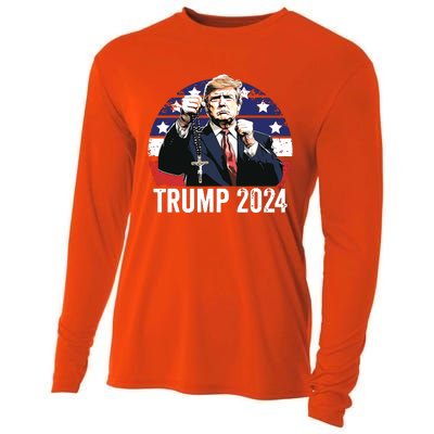 Catholics For Trump 2024 Rosary Election Cooling Performance Long Sleeve Crew