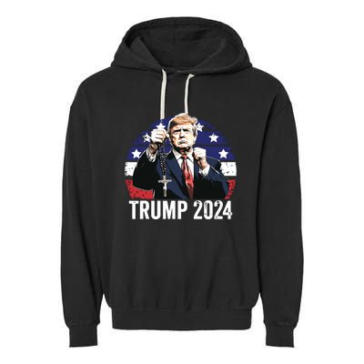 Catholics For Trump 2024 Rosary Election Garment-Dyed Fleece Hoodie