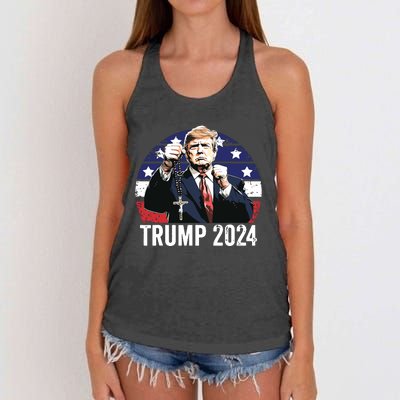 Catholics For Trump 2024 Rosary Election Women's Knotted Racerback Tank