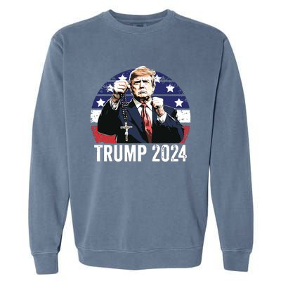 Catholics For Trump 2024 Rosary Election Garment-Dyed Sweatshirt