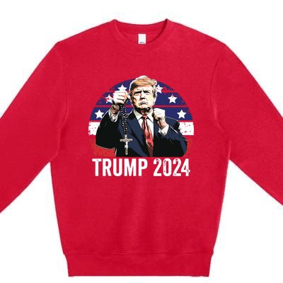 Catholics For Trump 2024 Rosary Election Premium Crewneck Sweatshirt