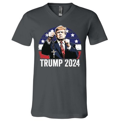 Catholics For Trump 2024 Rosary Election V-Neck T-Shirt