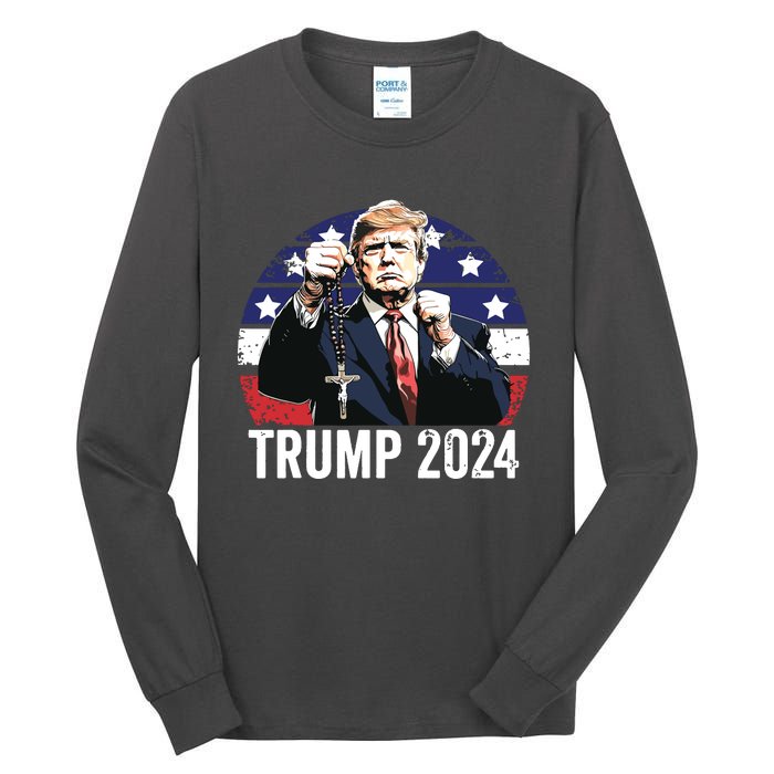 Catholics For Trump 2024 Rosary Election Tall Long Sleeve T-Shirt