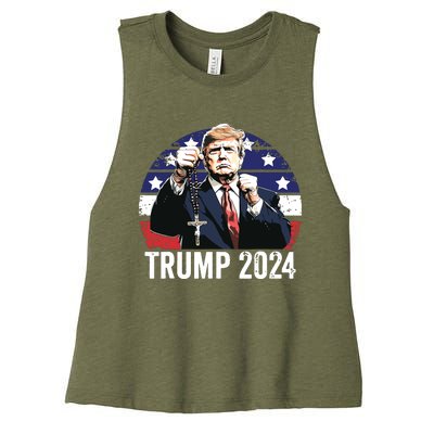 Catholics For Trump 2024 Rosary Election Women's Racerback Cropped Tank