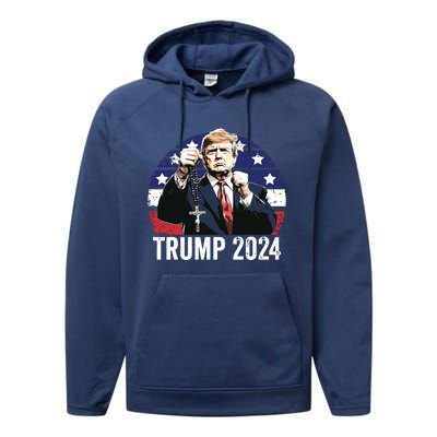 Catholics For Trump 2024 Rosary Election Performance Fleece Hoodie