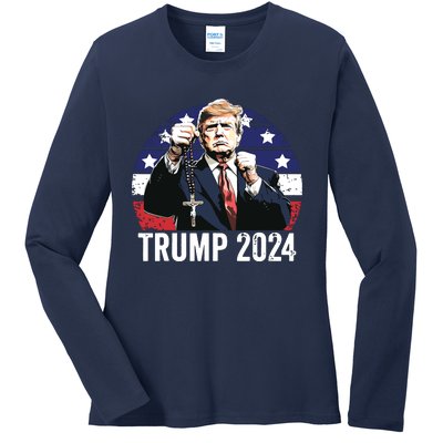 Catholics For Trump 2024 Rosary Election Ladies Long Sleeve Shirt