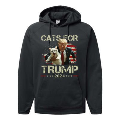 Cats For Trump 2024 Funny Vote For Trump Cats 2024 Gift Performance Fleece Hoodie