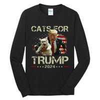 Cats For Trump 2024 Funny Vote For Trump Cats 2024 Gift Tall Long Sleeve T-Shirt