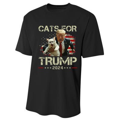 Cats For Trump 2024 Funny Vote For Trump Cats 2024 Gift Performance Sprint T-Shirt