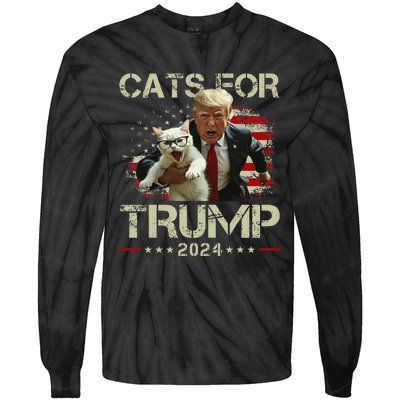 Cats For Trump 2024 Funny Vote For Trump Cats 2024 Gift Tie-Dye Long Sleeve Shirt