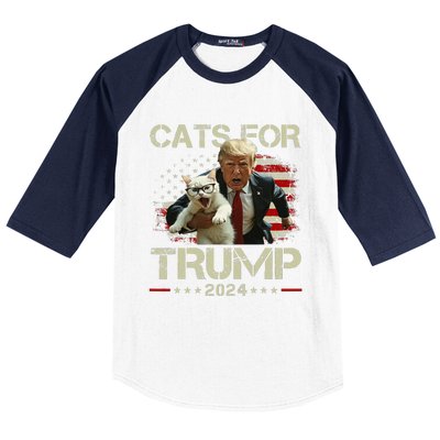 Cats For Trump 2024 Funny Vote For Trump Cats 2024 Gift Baseball Sleeve Shirt