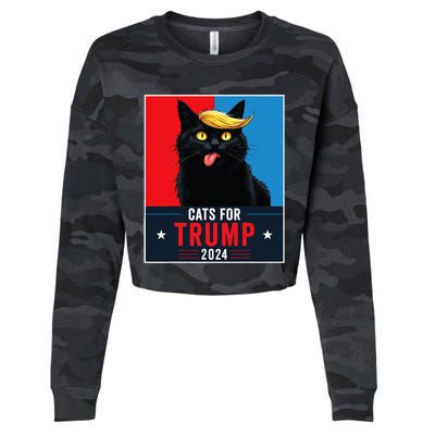 Cats For Trump 2024 Sarcastic For Vance Trump President Cat Cropped Pullover Crew