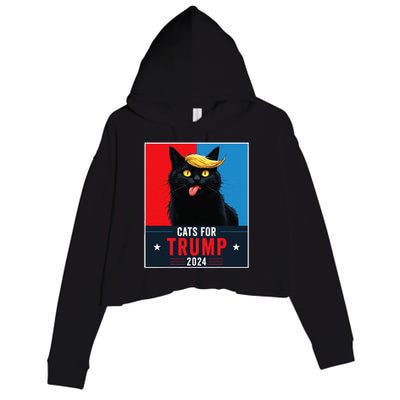 Cats For Trump 2024 Sarcastic For Vance Trump President Cat Crop Fleece Hoodie