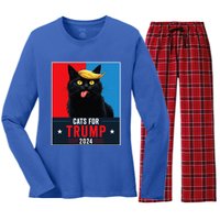 Cats For Trump 2024 Sarcastic For Vance Trump President Cat Women's Long Sleeve Flannel Pajama Set 