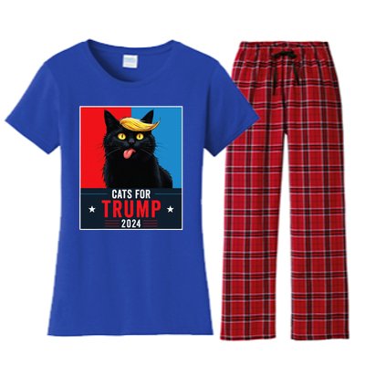 Cats For Trump 2024 Sarcastic For Vance Trump President Cat Women's Flannel Pajama Set