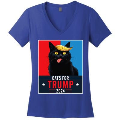 Cats For Trump 2024 Sarcastic For Vance Trump President Cat Women's V-Neck T-Shirt