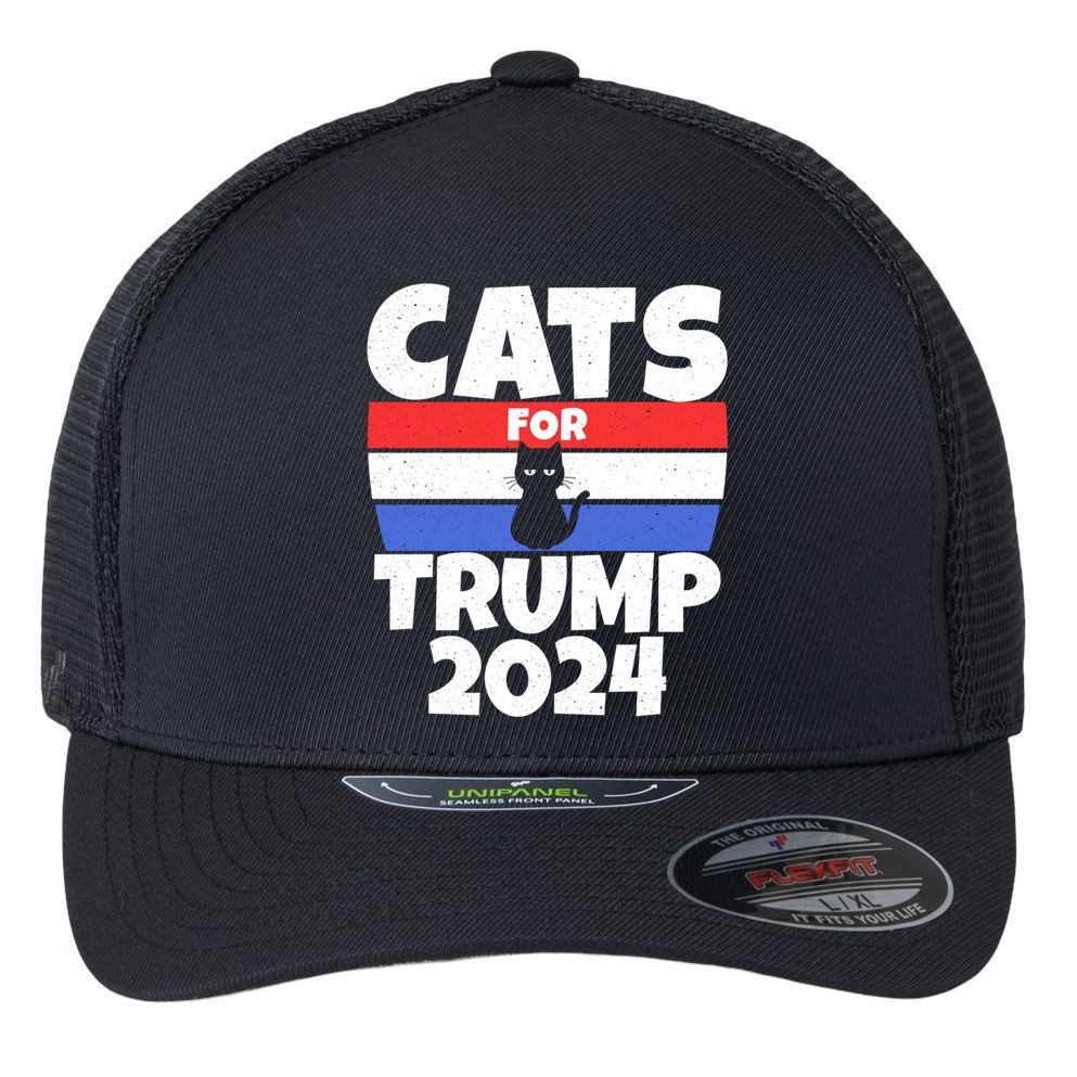 Cats For Trump 2024 Flexfit Unipanel Trucker Cap