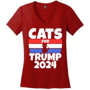 Cats For Trump 2024 Women's V-Neck T-Shirt