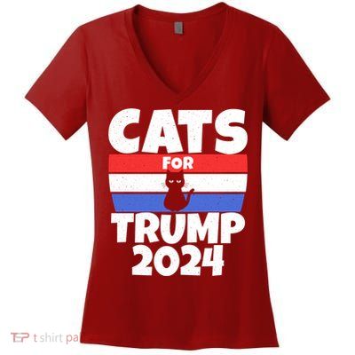Cats For Trump 2024 Women's V-Neck T-Shirt