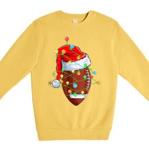 Christmas Football Team Player Santa Hat Funny Xmas Football Premium Crewneck Sweatshirt