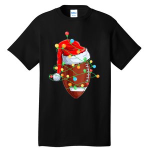 Christmas Football Team Player Santa Hat Funny Xmas Football Tall T-Shirt