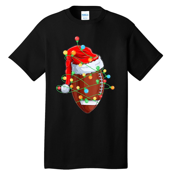 Christmas Football Team Player Santa Hat Funny Xmas Football Tall T-Shirt