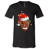 Christmas Football Team Player Santa Hat Funny Xmas Football V-Neck T-Shirt