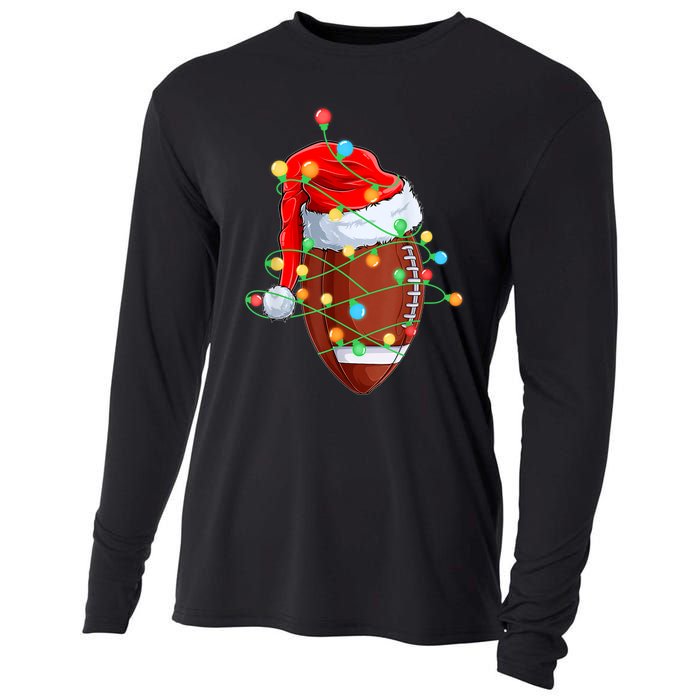 Christmas Football Team Player Santa Hat Funny Xmas Football Cooling Performance Long Sleeve Crew