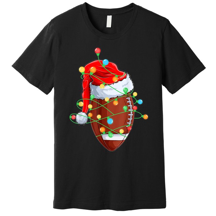 Christmas Football Team Player Santa Hat Funny Xmas Football Premium T-Shirt