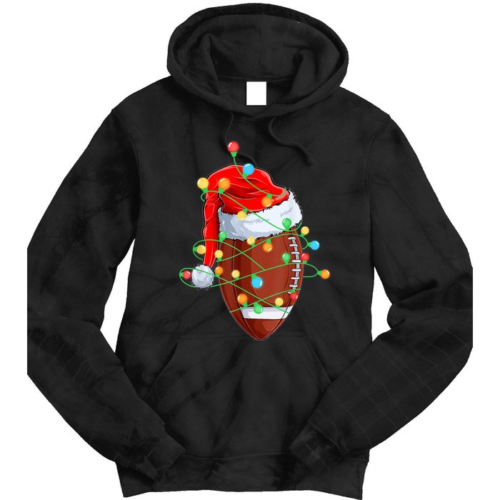 Christmas Football Team Player Santa Hat Funny Xmas Football Tie Dye Hoodie