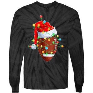 Christmas Football Team Player Santa Hat Funny Xmas Football Tie-Dye Long Sleeve Shirt