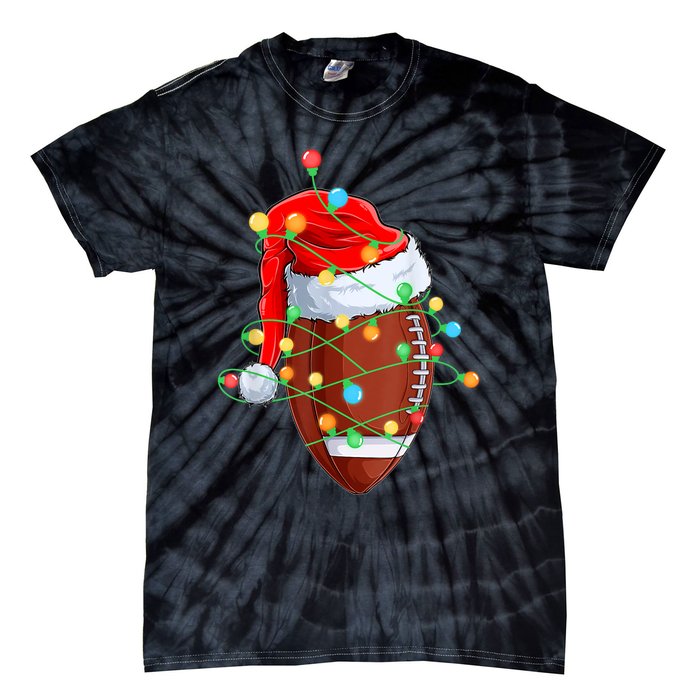 Christmas Football Team Player Santa Hat Funny Xmas Football Tie-Dye T-Shirt