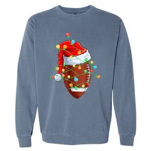 Christmas Football Team Player Santa Hat Funny Xmas Football Garment-Dyed Sweatshirt