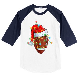 Christmas Football Team Player Santa Hat Funny Xmas Football Baseball Sleeve Shirt