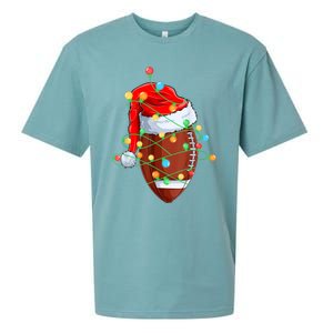 Christmas Football Team Player Santa Hat Funny Xmas Football Sueded Cloud Jersey T-Shirt