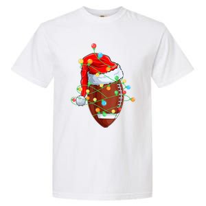 Christmas Football Team Player Santa Hat Funny Xmas Football Garment-Dyed Heavyweight T-Shirt