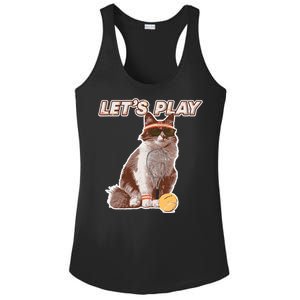 Cool Funny Tennis Cat Wearing Sunglasses Tennis Racket Ball Ladies PosiCharge Competitor Racerback Tank