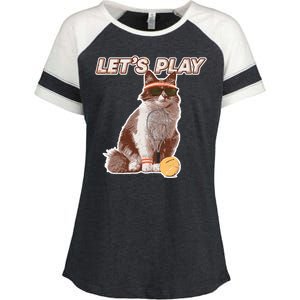 Cool Funny Tennis Cat Wearing Sunglasses Tennis Racket Ball Enza Ladies Jersey Colorblock Tee