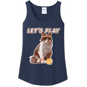 Cool Funny Tennis Cat Wearing Sunglasses Tennis Racket Ball Ladies Essential Tank